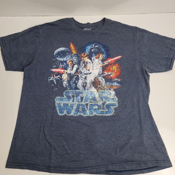Star Wars Vintage 80's Movie Graphic Blue Short Sleeve T-Shirt Men's Size XL - Picture 1 of 4